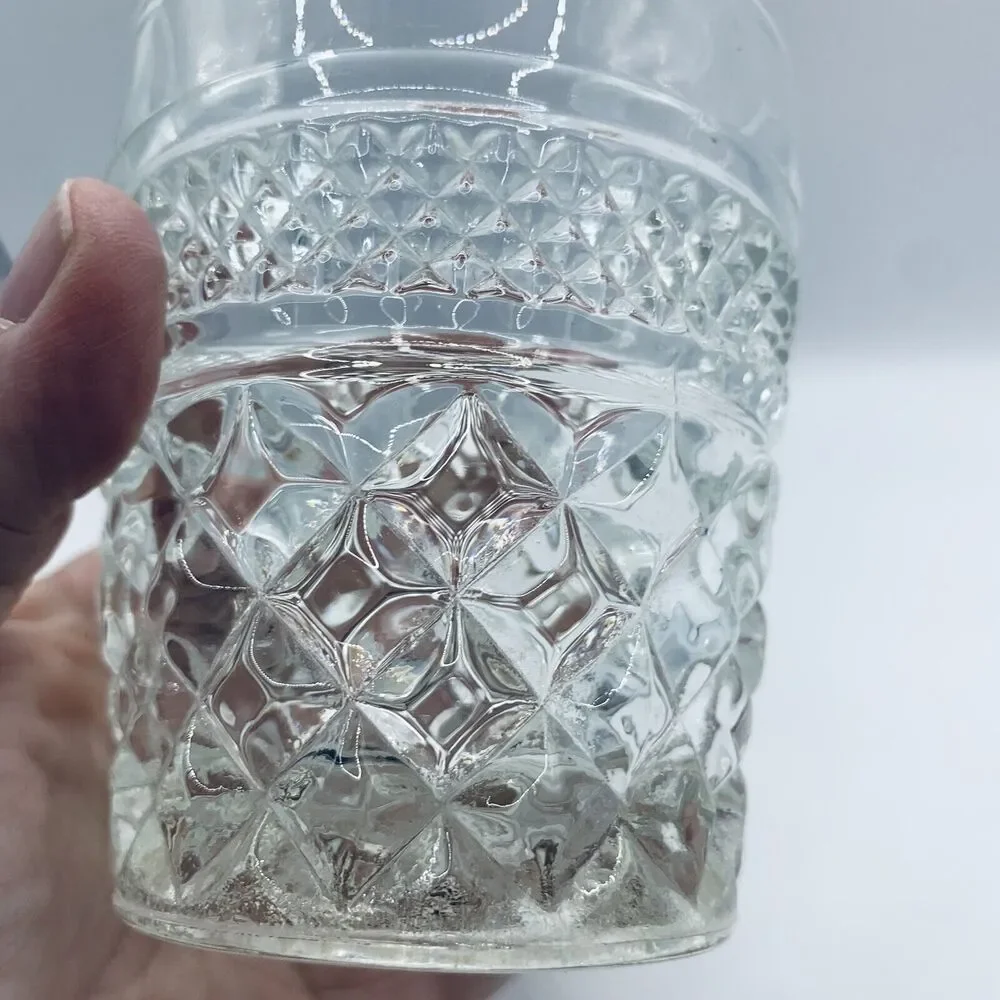 Clear Glass Tumbler w/Fan Diamond Pattern 3.75 In Tall x 3.25 “ Diameter